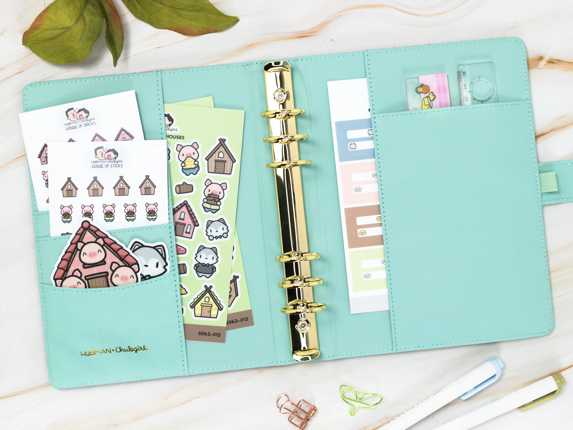 Vegan Leather Binder/Planner - Cute Characters (Mint) - Image 6