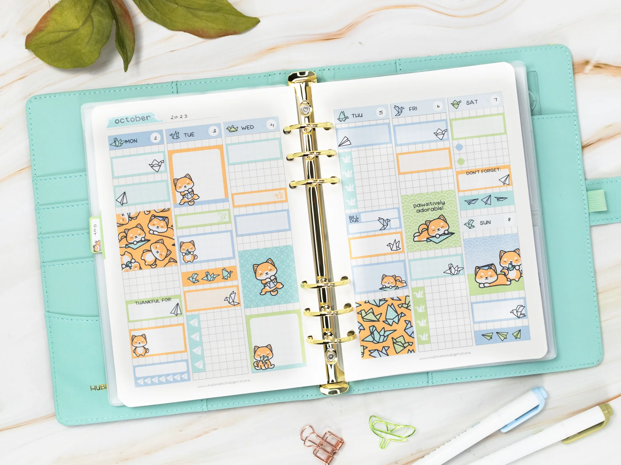 Vegan Leather Binder/Planner - Cute Characters (Mint) - Image 7