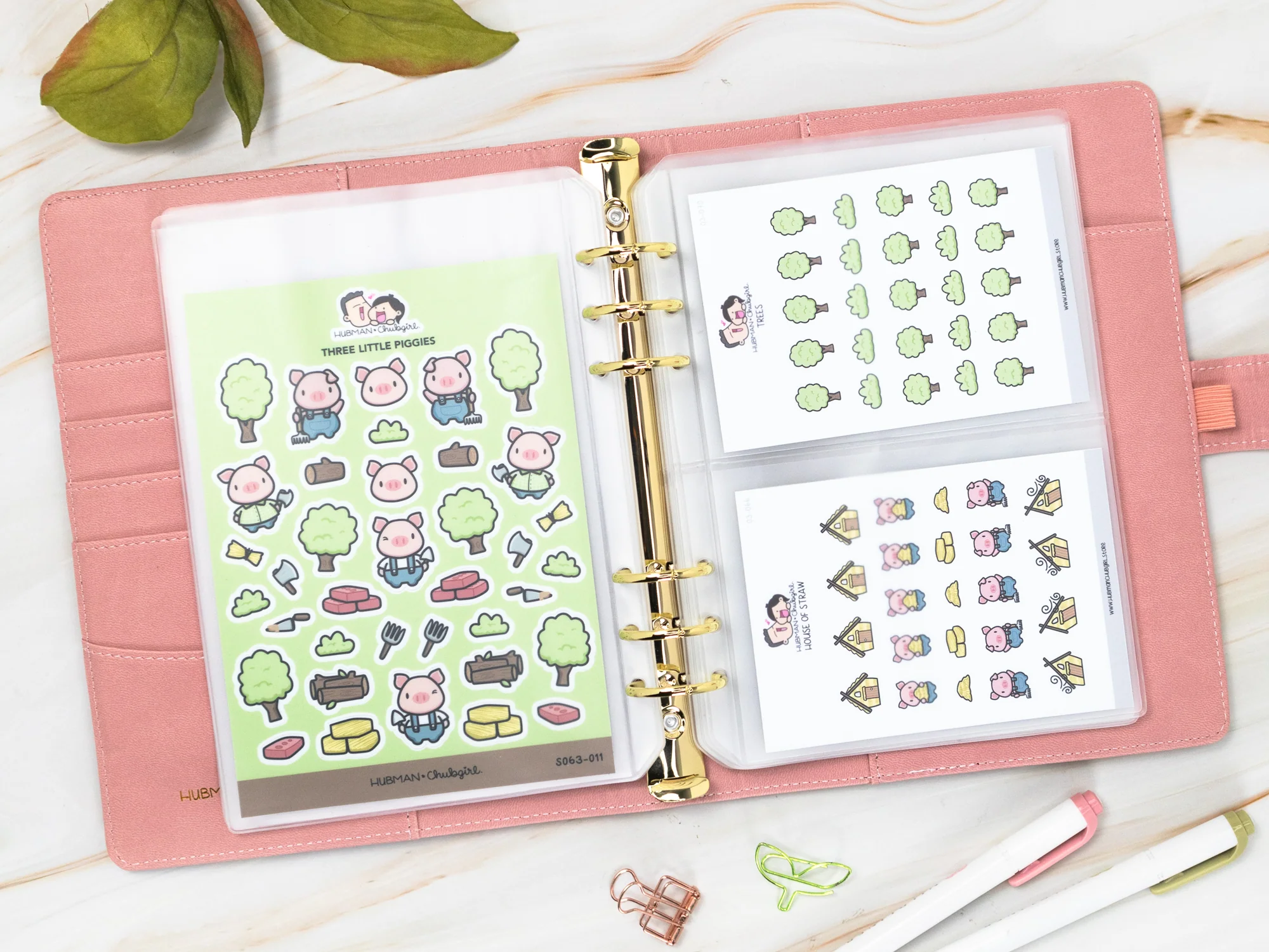 Vegan Leather Binder/Planner - Cute Characters (Pink) - Image 6