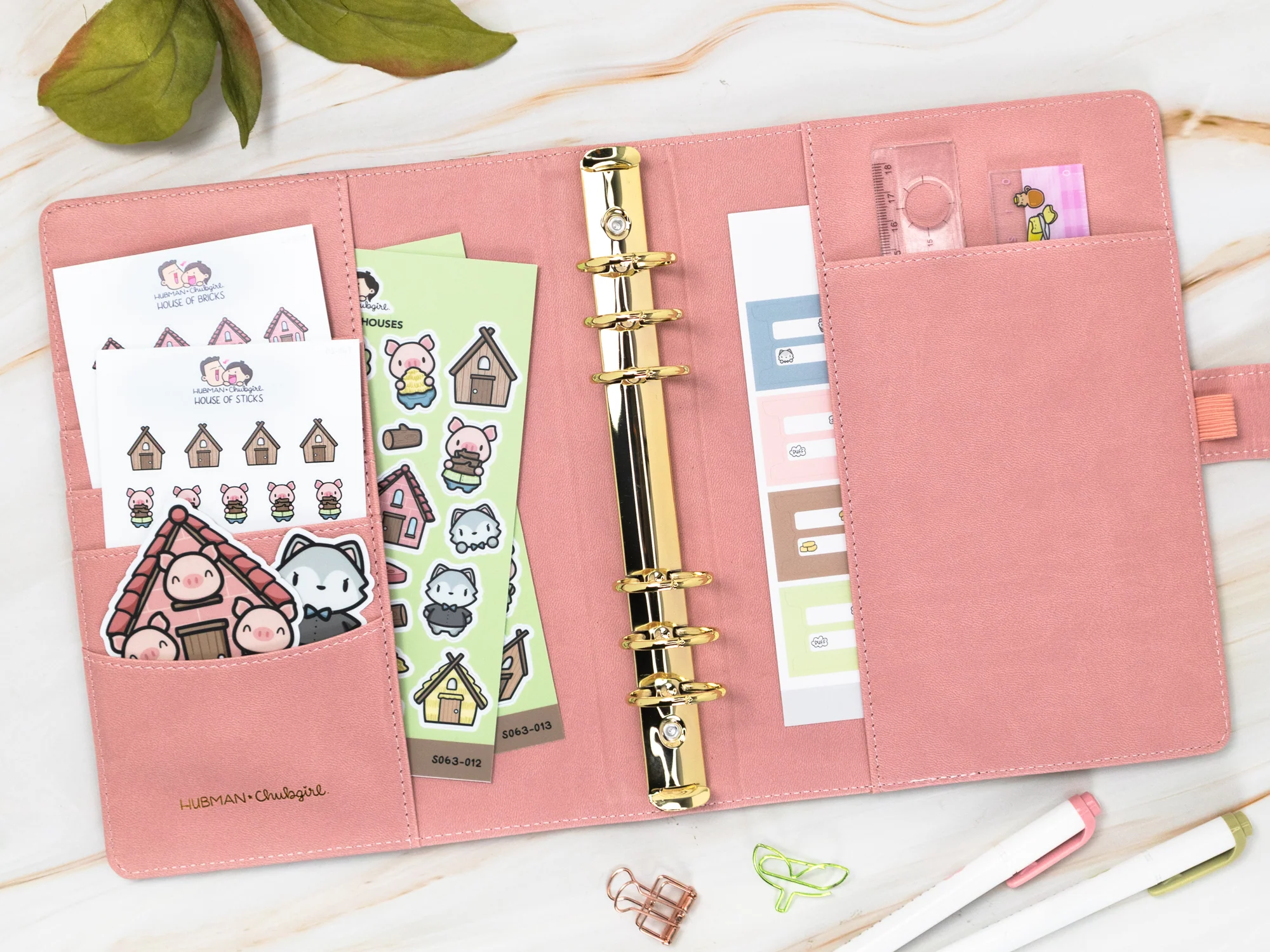 Vegan Leather Binder/Planner - Cute Characters (Pink) - Image 8
