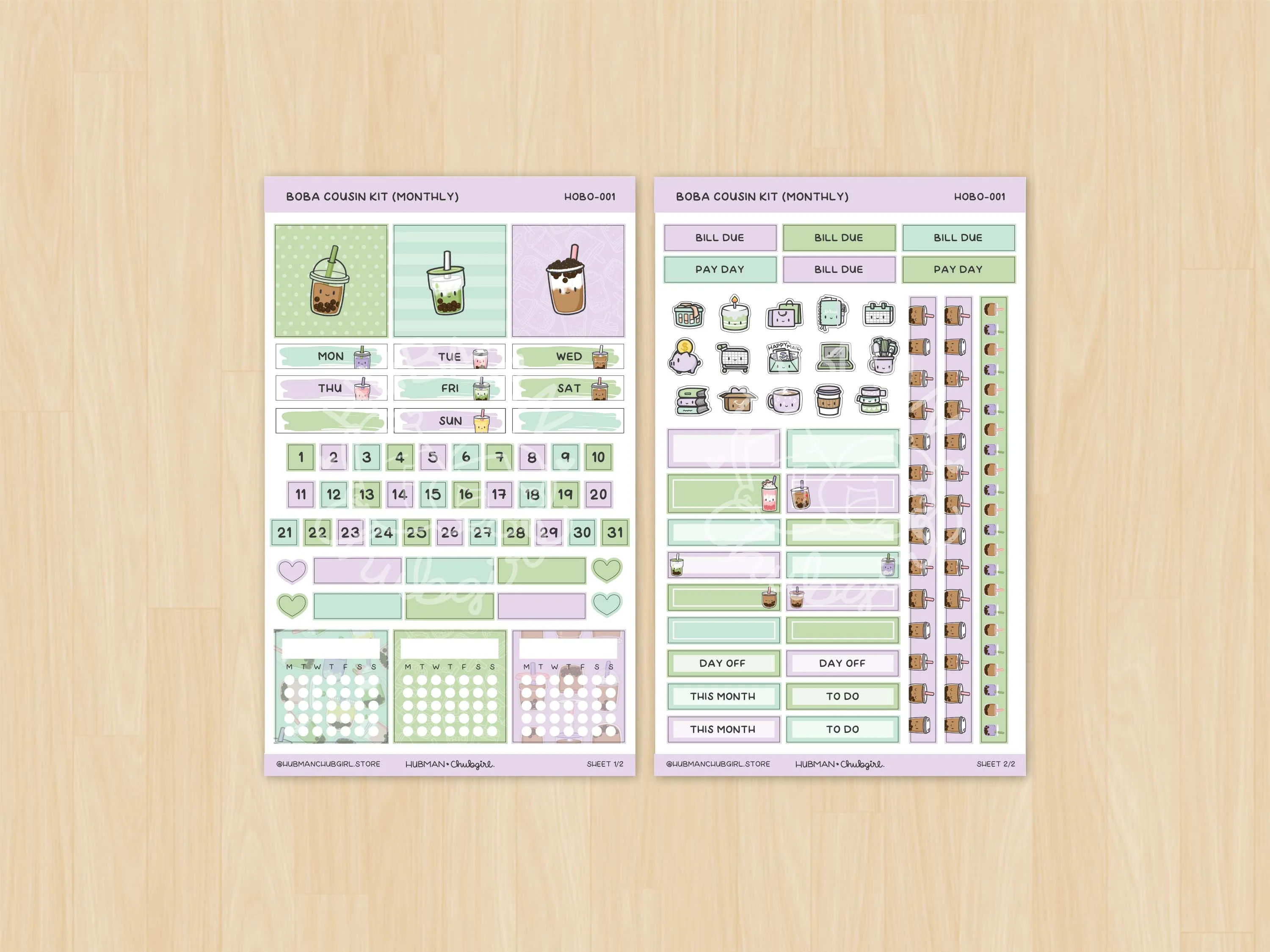 Boba Theme Hobonichi Cousin Monthly Kit (Set of 2) - Image 2