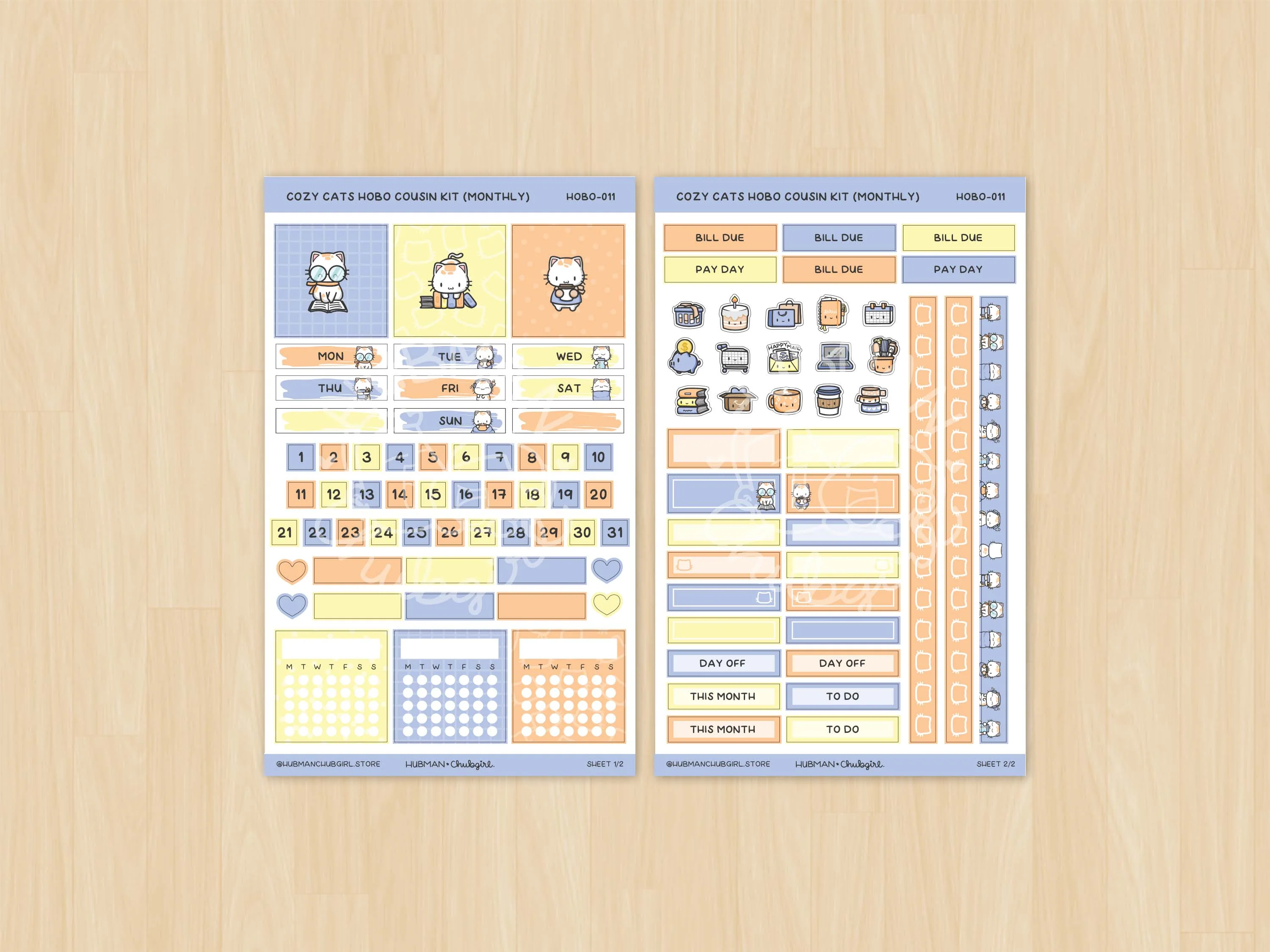 Cozy Cats Theme Hobonichi Cousin Monthly Kit (Set of 2) - Image 2