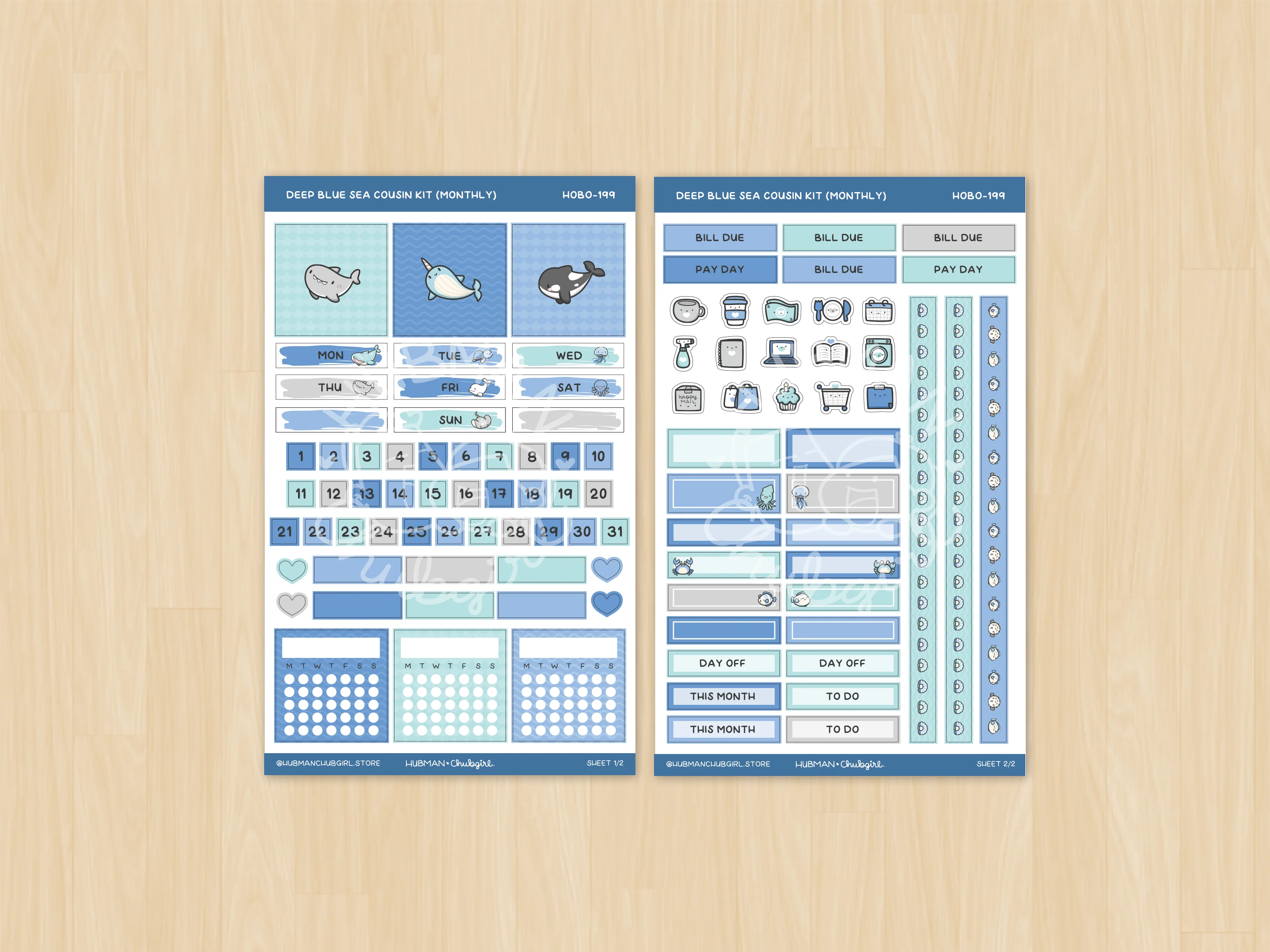 Deep Blue Sea Theme Hobonichi Cousin Monthly Kit (Set of 2) - Image 2