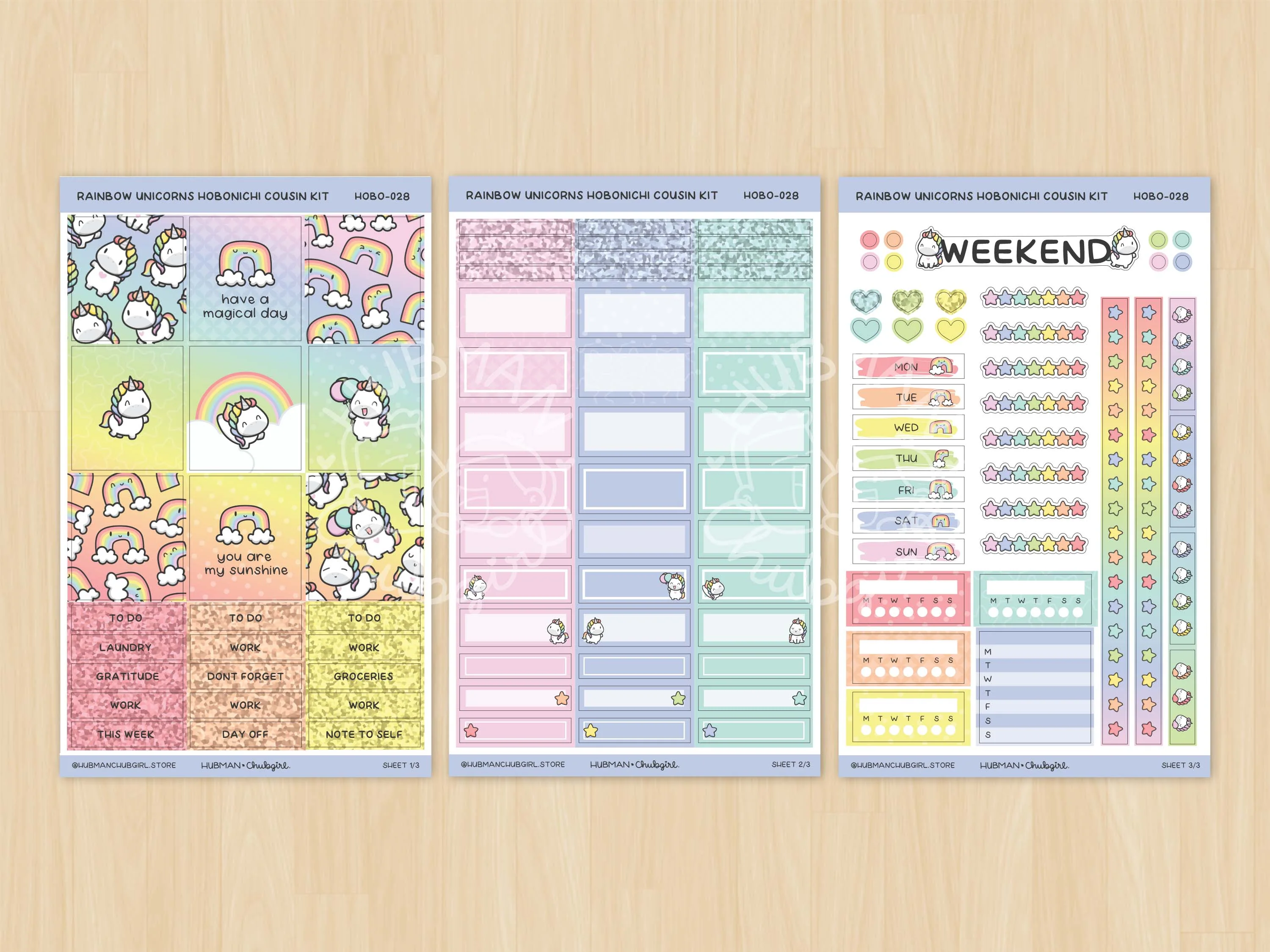Rainbow Unicorns Theme Hobonichi Cousin Weekly Kit (Set of 3) - Image 2