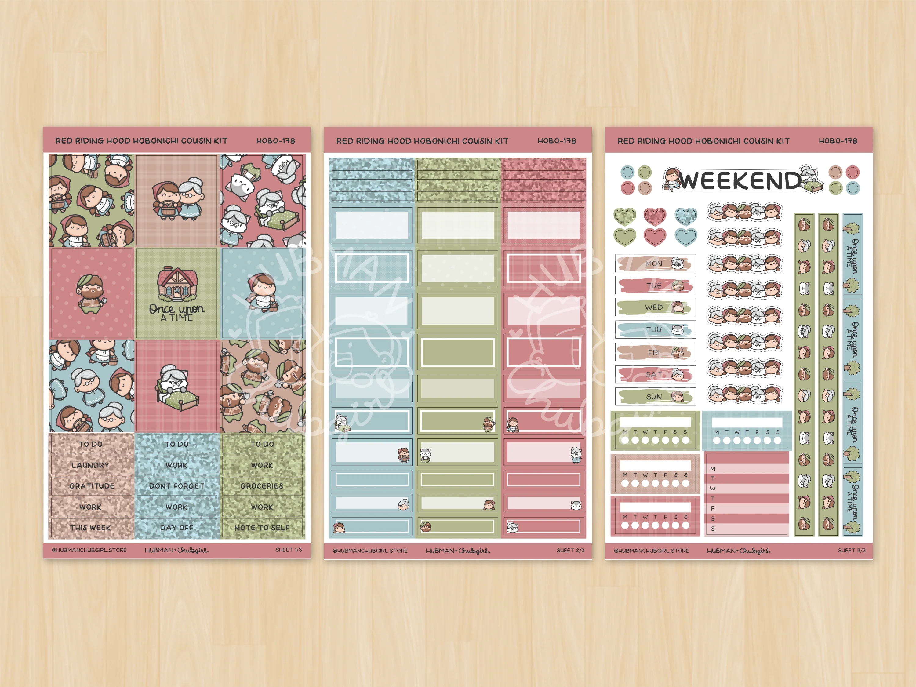 Red Riding Hood Theme Hobonichi Cousin Weekly Kit (Set of 3) - Image 2