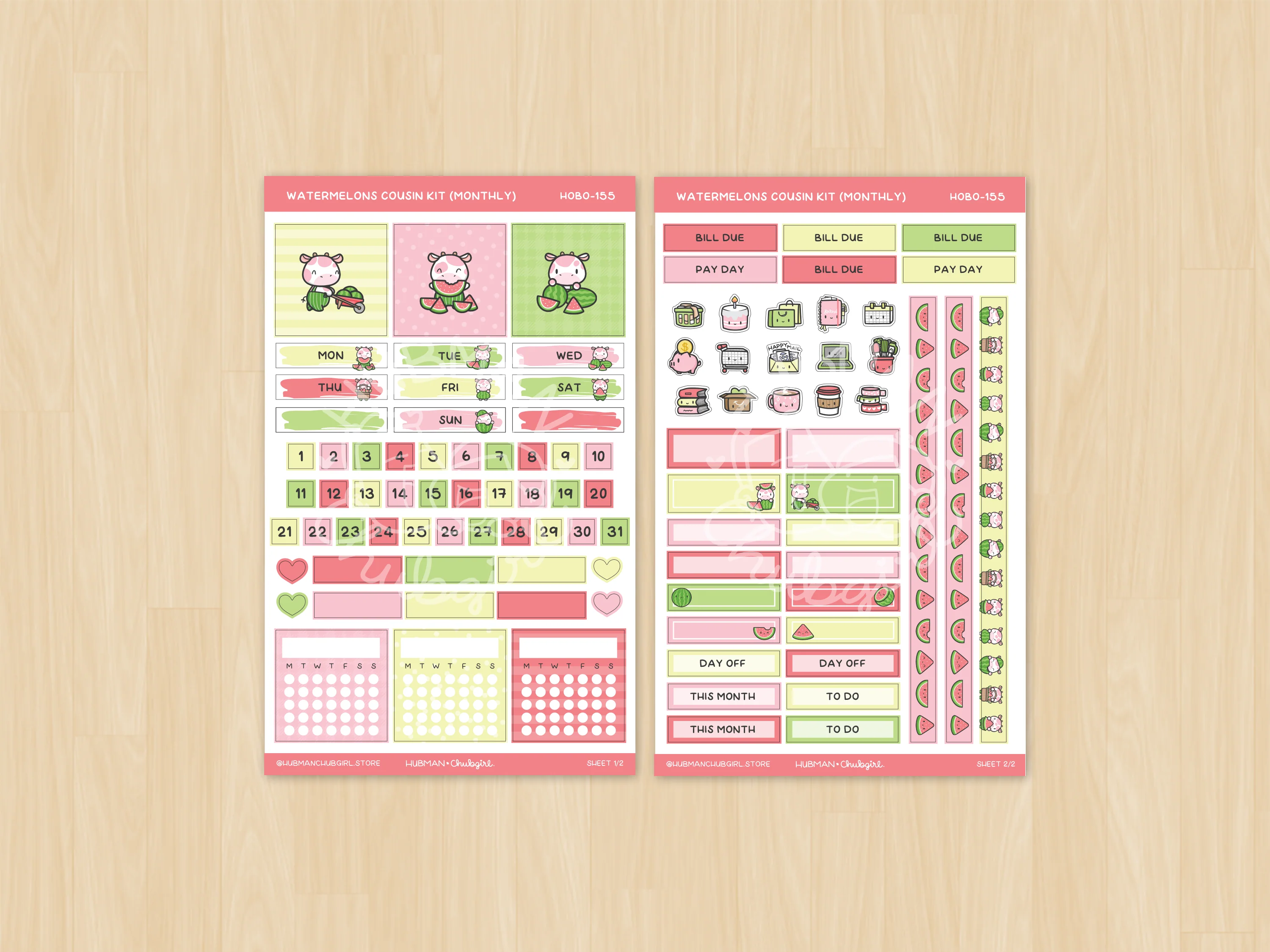 Summer Watermelons Hobonichi Cousin Monthly Kit (Set of 2) - Image 2